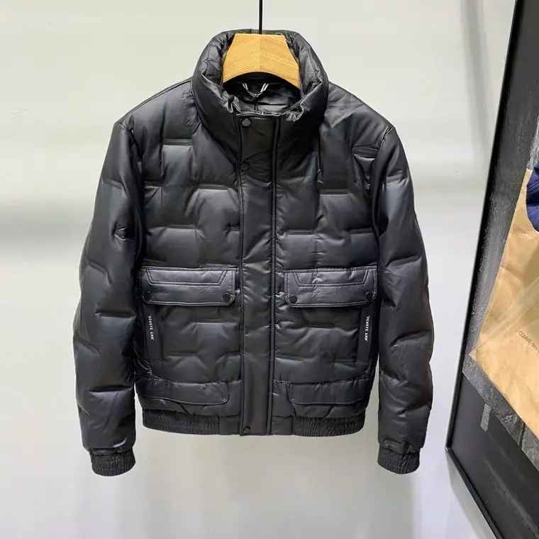 

Men 2021 Winter New PU Leather Down Jackets Male Thick Warm Stand Collar Outwear Men Short White Duck Down Overcoats W852