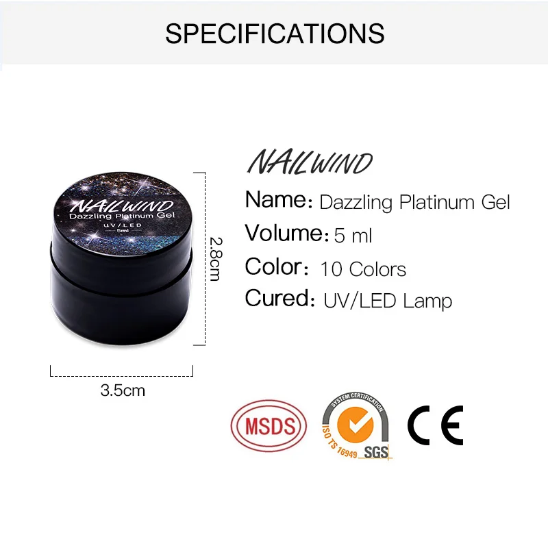 NAILWIND УФ гель для ногтей Блестящий Платиновый ослепительный лак Гибридный