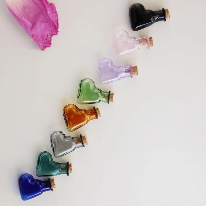 20 штук в форме сердца Форма мини стекло 10 цветов дрейфующие бутылки с пробкой