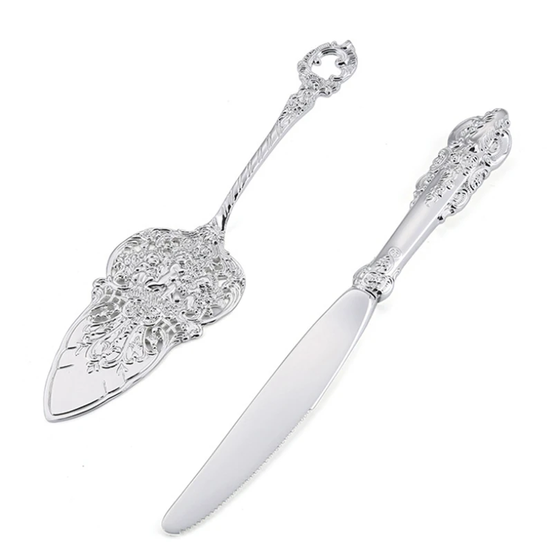 Серебряный свадебный торт подающий набор маленький нож Лопатка барокко