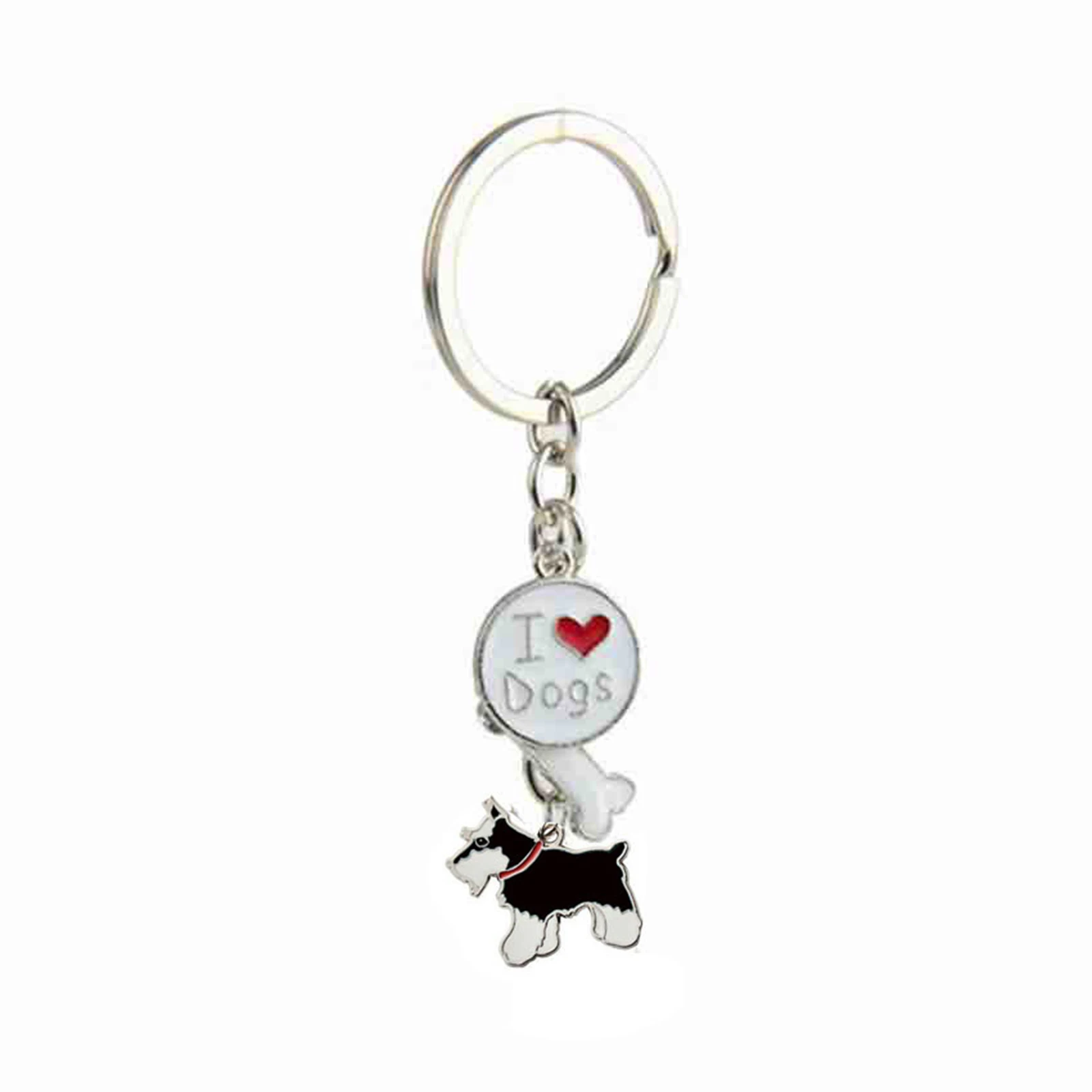 

DoreenBeads Kawaii Pet Memorial Keychain Silver Color Schnauzer Animal Bone Message " I Love Dogs " Enamel Keyring 10cm, 1Piece
