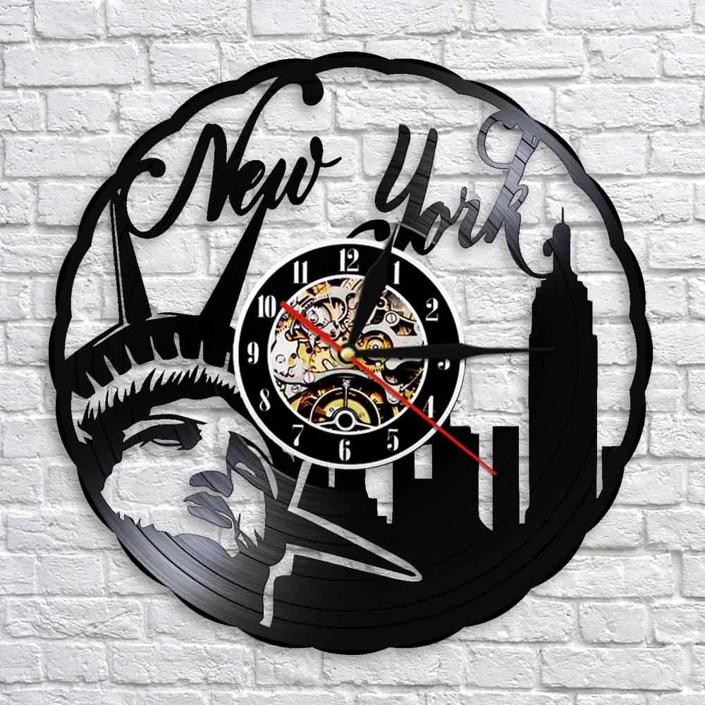 Винтажные настенные часы с виниловой пластиной Нью Йорка NYC изображением статуи