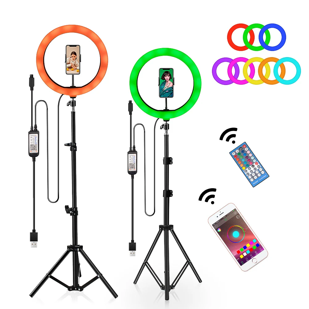 

26cm 30cm 36cm RGB Selfie Ring Light LED Ring Light Kit with Adjustable Tripod Stand Phone Holder for Vlog Makeup Video Shooting