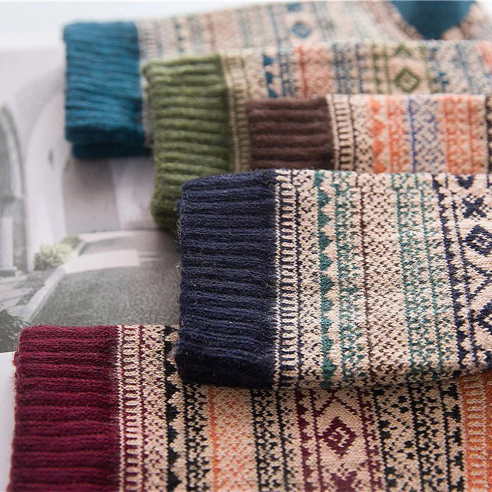 

1 Pair Fashion Winter Socks Floor Wear Extra Thick Wool Leg Warmer Ethnic Comfortable Striped Vintage Soft Girls Casual Thermal