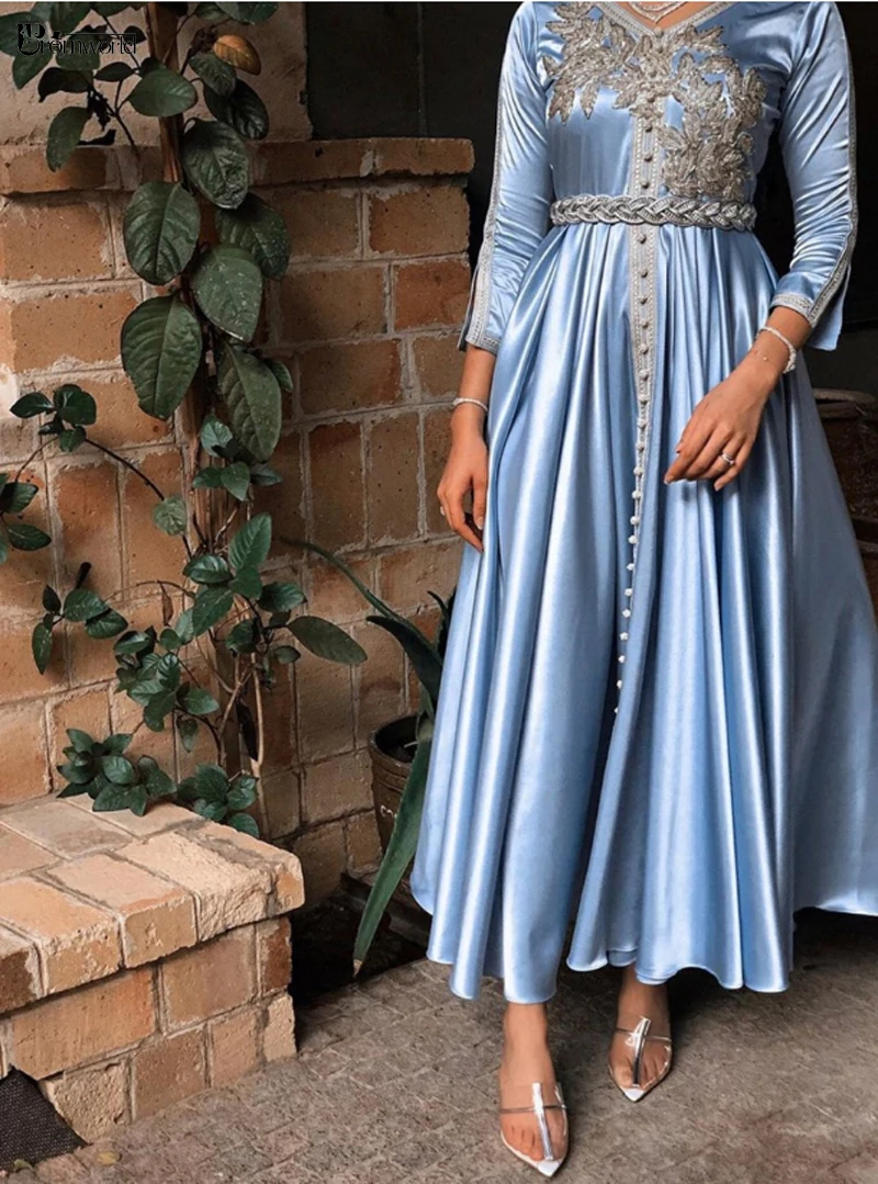 

Светильник-Голубые Вечерние платья до щиколотки с длинным рукавом, официальное мусульманское платье, женское элегантное ТРАПЕЦИЕВИДНОЕ ПЛАТЬЕ, вечерние платья 2022