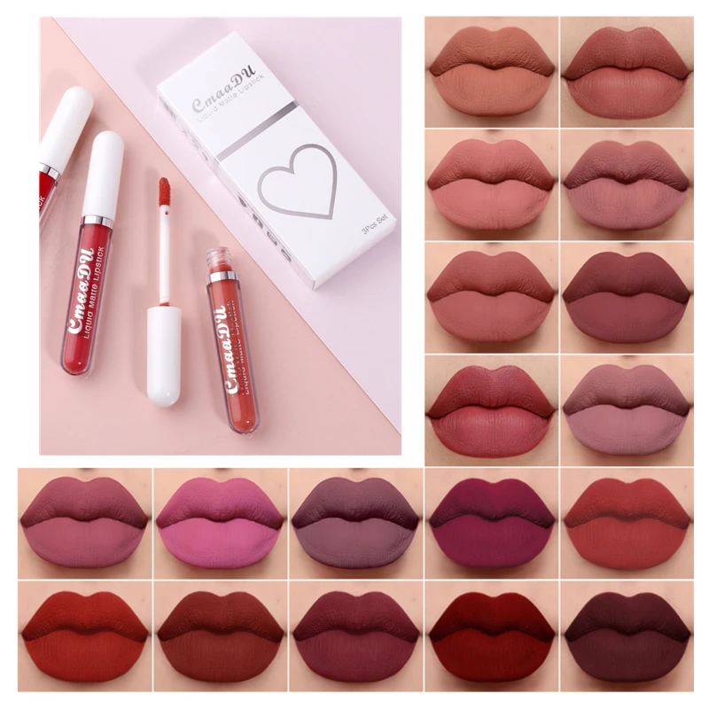 

3 Pcs/set Liquid Matte Lipstick Waterproof Long Lasting Lip Gloss Cosmetic Sexy Nude Non-Stick Cup Lips Makeup Velvet Lipsticks