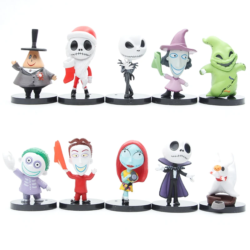 10Pcs/Set The Nightmare Before Christmas Jack Skellington Sally PVC Action Figure Mini Model Toys Kids Gifts