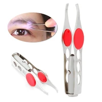 1pc eyebrow tweezers lightweight stainless steel handy led light eyelash eyebrow hair removal tweezers makeup tool