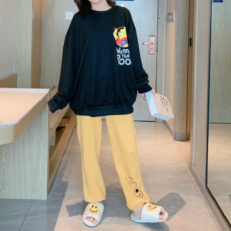 

Disney Pooh Bear Pajamas Ladies Spring and Autumn Loose Long-Sleeved Autumn and Winter Cartoon Cute Outerwear Home Service Suit
