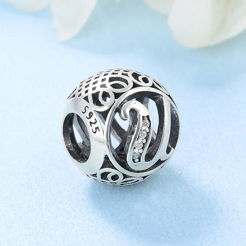 Новинка серебро 925 пробы модные DIY прозрачные циркониевые буквы u-бусины подходят