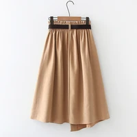 female elastic waist midi skirt with belt 2021 spring autumn women korean fashion irregular high waist skirts khaki streetwear