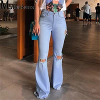 2021 new women hole cut out high waist wide leg long jeans fashion active wear maxi denim pants summer street speaker trouser