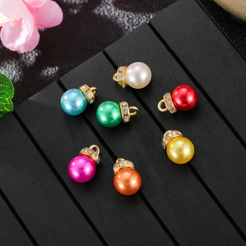 10pcs/lot Diy Supplies Beads Imitation Pearl Pendant Water Drop Round With Rhinestone Garment Accessories | Дом и сад