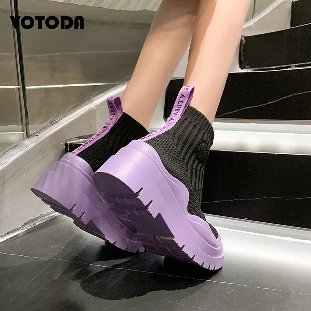 

Autumn New Socks Shoes Woman Stretch Fabric Short Tube Boot Casual Platform Shoes Knitted Short Boots Women Mixed Colors Booties