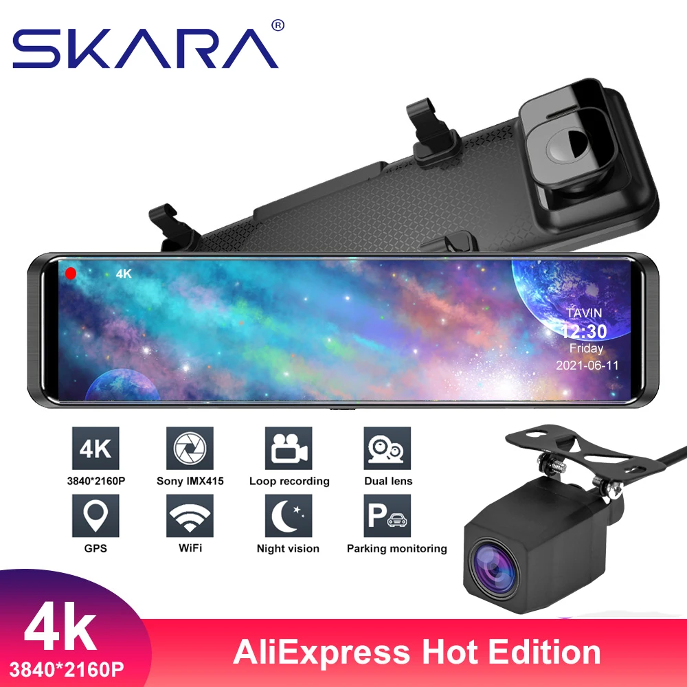 Автомобильный видеорегистратор 4K 3840*2160P 12 дюймов сенсорное зеркало заднего вида