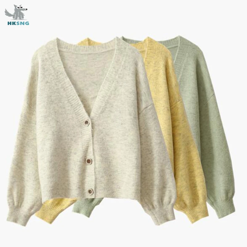 HKSNG Женский Осенний мягкий винтажный шерстяной свитер кардиган модный