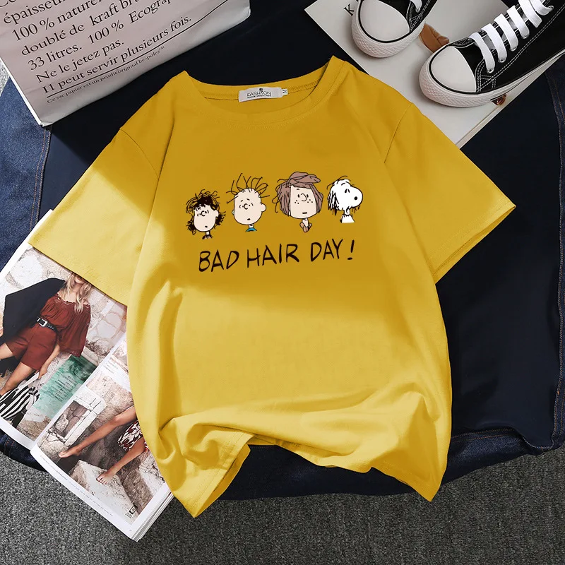 Женская футболка с короткими рукавами Корейская принтом надписью BAD HAIR DAY унисекс
