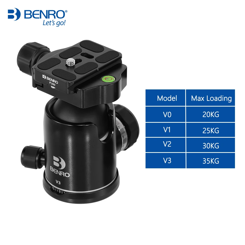 BENRO V0 V1 V2 V3 Ballhead Professional Universal Aluminum Ball Head For Camera Tripod With Quick Release Plate 3/8" Thread |
