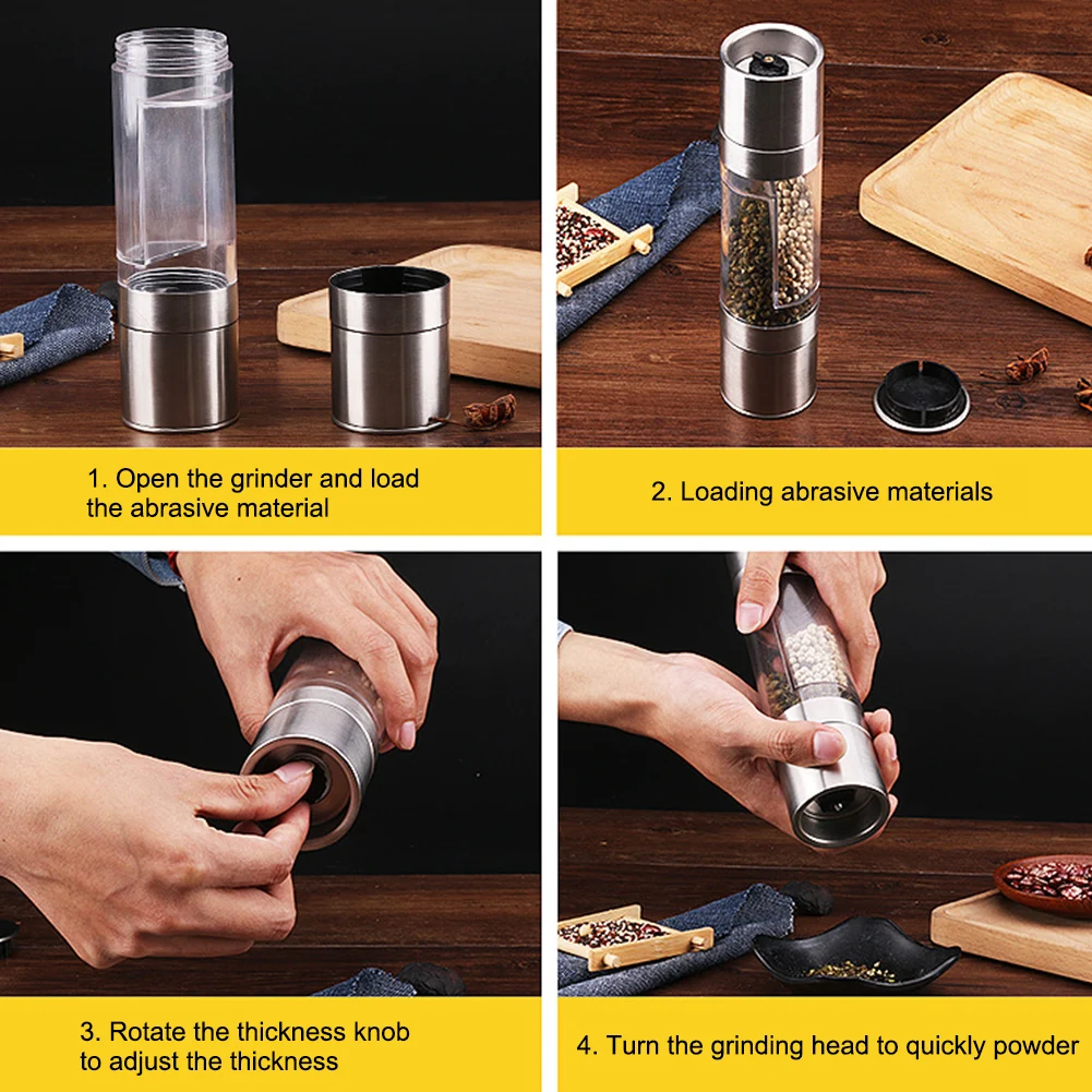 

2 in 1 Portable Stainless Steel Pepper Grinder Home Restaurant Manual Sea Salt Pepper Mill Grinder for Kitchen Seasoning Grind