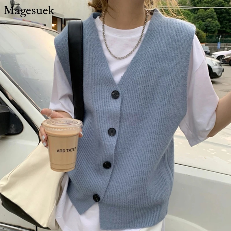 Women Autumn Winter 2021 Sleeveless Waistcoat Knitted Cardigan Sweater Vest Solid Knit Cardigans Loose Cashmere Tops 16658 |