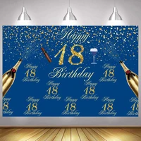 nave blue sweet 18th photo backdrop boys happy birthday party balloon gold glitter decoration photography backgrounds banner