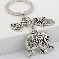 1pc tribal ethnic keychains unique bohemia gift key holder lotus jewelry hand elephant car keychain for women e1685