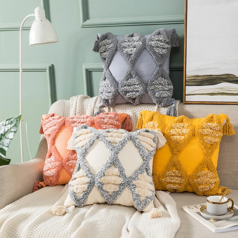 

45x45cm Morocco Boho Decorative Throw Pillow Cover 18x18 Inch Comfy Tufted Cushion Case Farmhouse Pillowcase for Couch Car