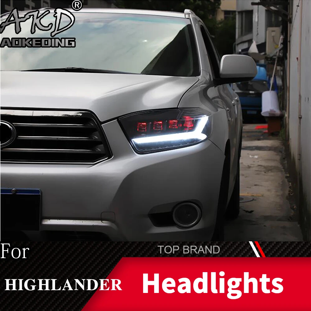 Head Lamp For Toyota Highlander 2007-2011 Headlights Fog Lights Daytime Running Lights DRL H7 LED Bi Xenon Bulb Car Accessories