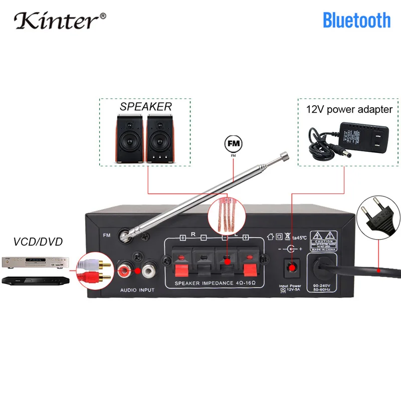 Kinter T1 аудио усилитель воспроизведения MP3 в USB TF карта имеет fm-радио и микрофонный вход 220-240 в источник питания мини размер металлический корпус