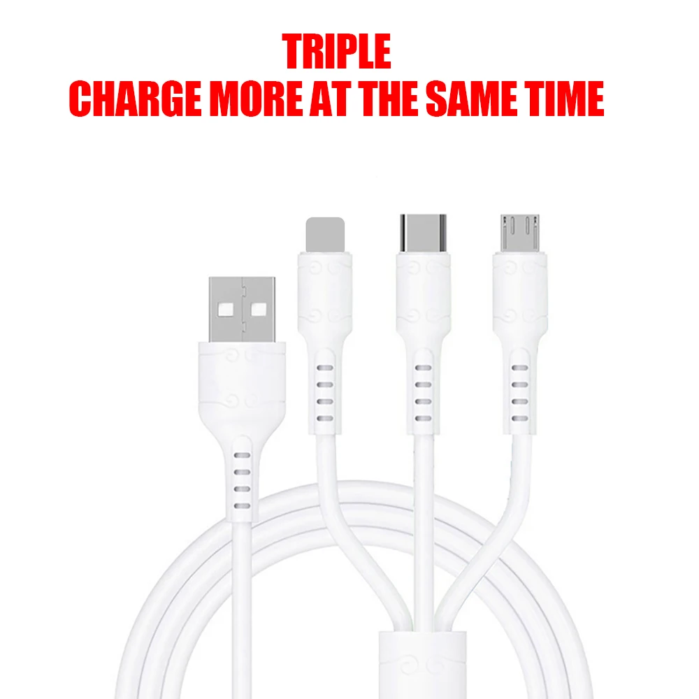 

3 In 1 Charging Cable Portable 3.0A Mobile Phone Charger Data Cable Micro Type C iOS Fast Charing Cord for iPhone Android