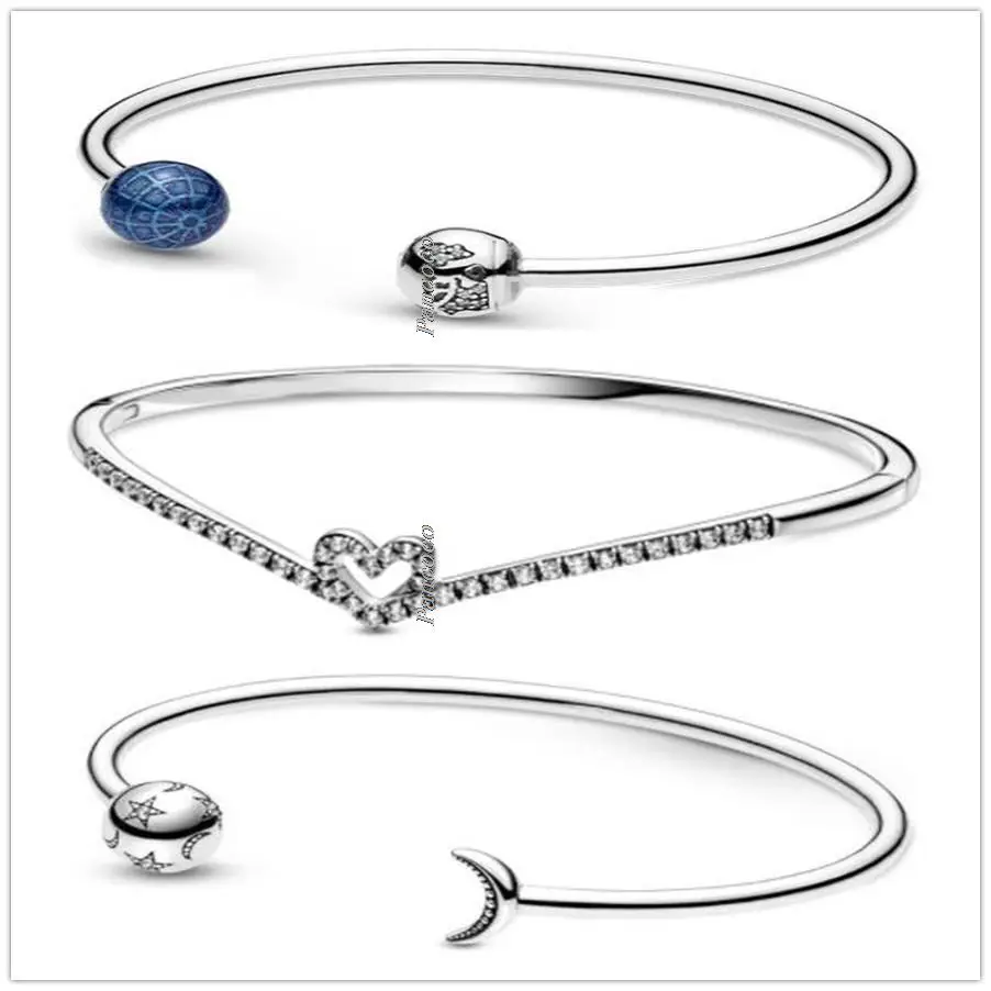 

Original 925 Sterling Silver Wish Sparkling Wishbone Heart Bracelet Bangle Fit Women Bead Charm Fashion Jewelry