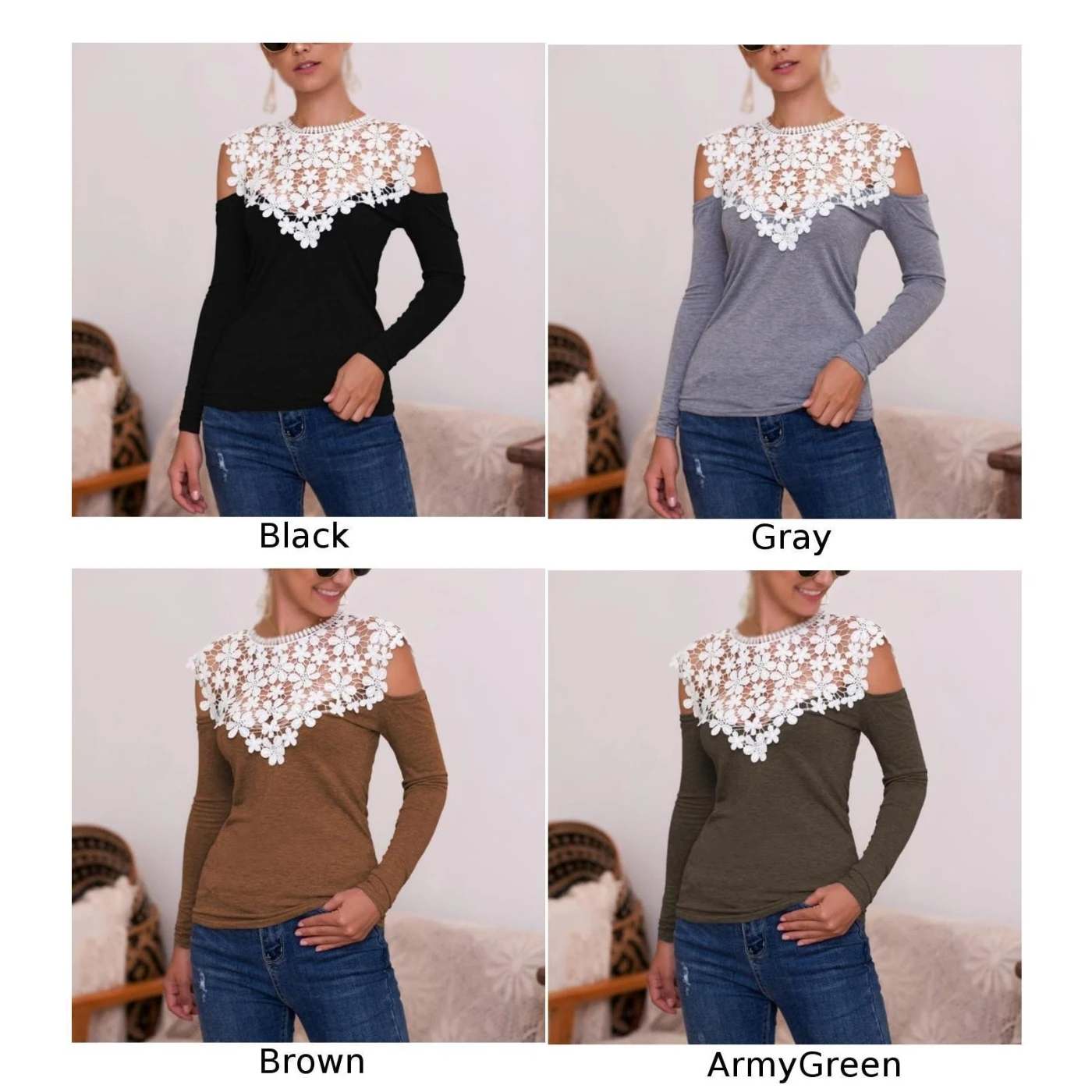 Женские топы вышитые кружева сшивание с длинным рукавом рубашки полые тонкие