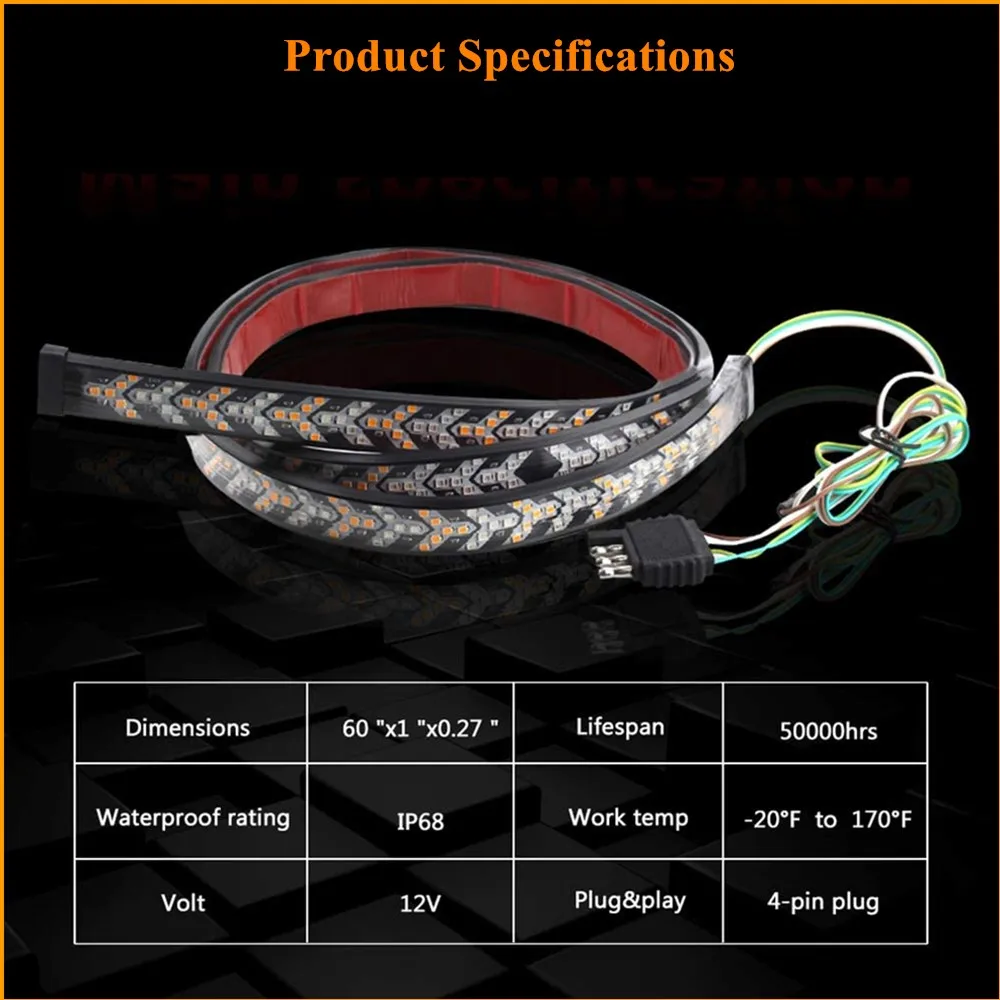 Световая полоса для грузовика водонепроницаемая светодиодная лента 60/48 дюймов
