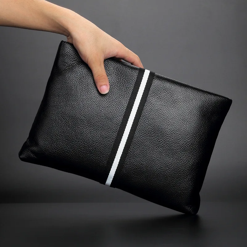 

New Fashion Hand Bag Men Stripe Real Leather Cowhide Clutches Male Clutch Wallet Designer Envelope Bag Korea clutch purse bolsos