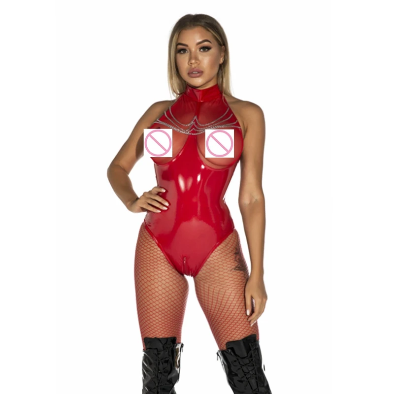 

Sexy Women Faux Leather bodysuit PVC wetlook lingerie fetish Leotard Clubwear latex catsuit hot erotic Pole Dance bodystocking