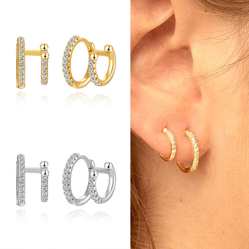 

1PC 24k Gold Plated Double Layer Circle Ear Clip Earrings for Women CZ Crystal Ear Cuff Earrings Wedding Party Jewelry Gift