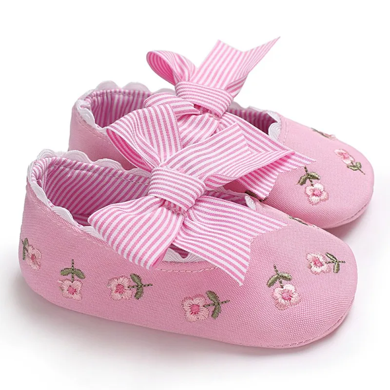 Zapatos de algod&oacute;n con lazo para reci&eacute;n nacidos, zapatillas antideslizantes con estampado de flores, bonitos zapatos para cuna de beb&eacute; con diademas-1