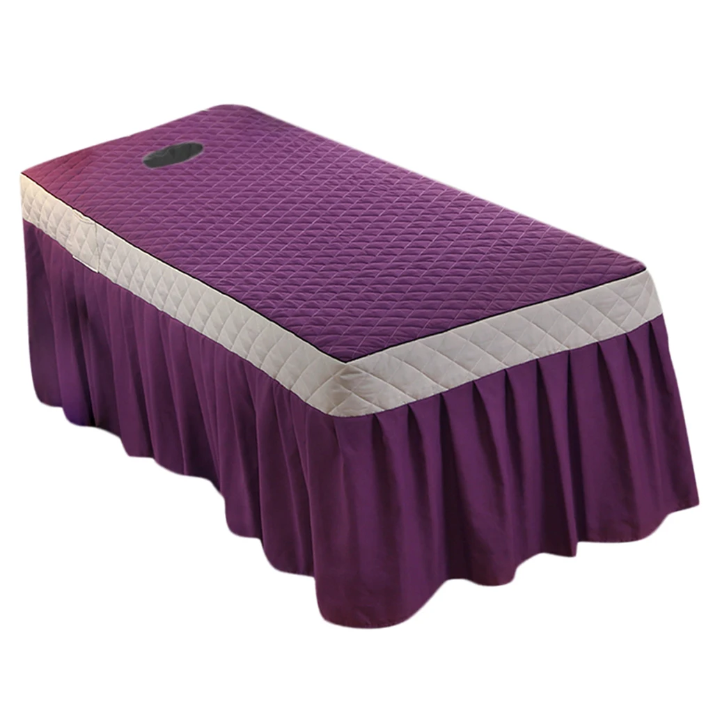 

SPA Massage Table Skirt Valance Beauty Bed Quilted Sheet Cover with Hole