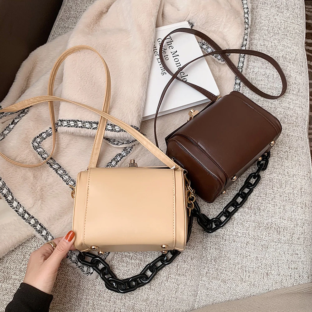 

Portable Solid Messenger Purse Retro Shoulder Women Bag Chain PU Top-handle Tote Fashion Exquisite Shopping Bag
