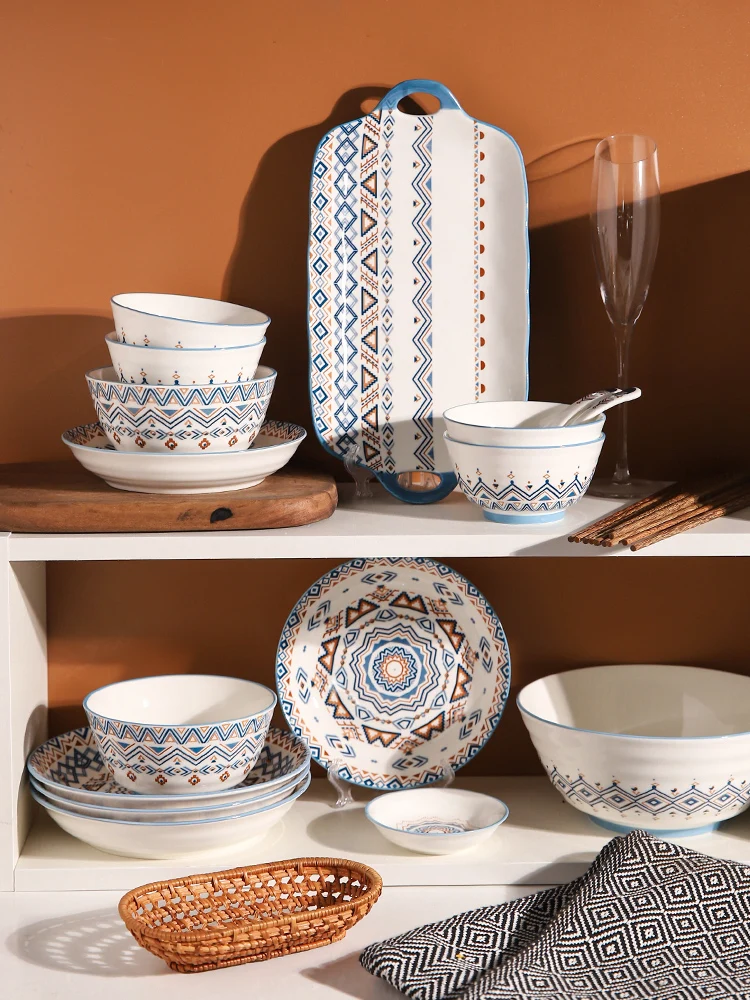 

Exotic Ceramic Dinnerware Creative Bowl Plate Set Household Deep Soup Dish 8inch Soup Bowl Binaural Fish Plate