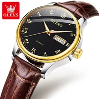olevs new womens luxury quartz watch automatic hd luminous 30m waterproof dual calendar display leather strap watches 5568