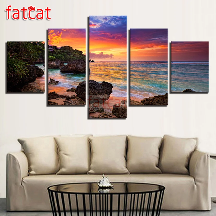 

FATCAT Natural sea scenery 5 Piece Diy Diamond Painting Full Square Round Drill Mosaic Embroidery Sale Home Decoration AE2643