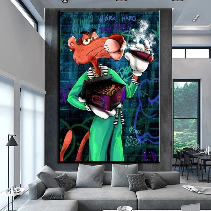 

Abstract Graffiti Street Art Leopard Canvas Painting Pop Cartoon Animal Posters and Prints Wall Art Pictures Cuadros Home Decor