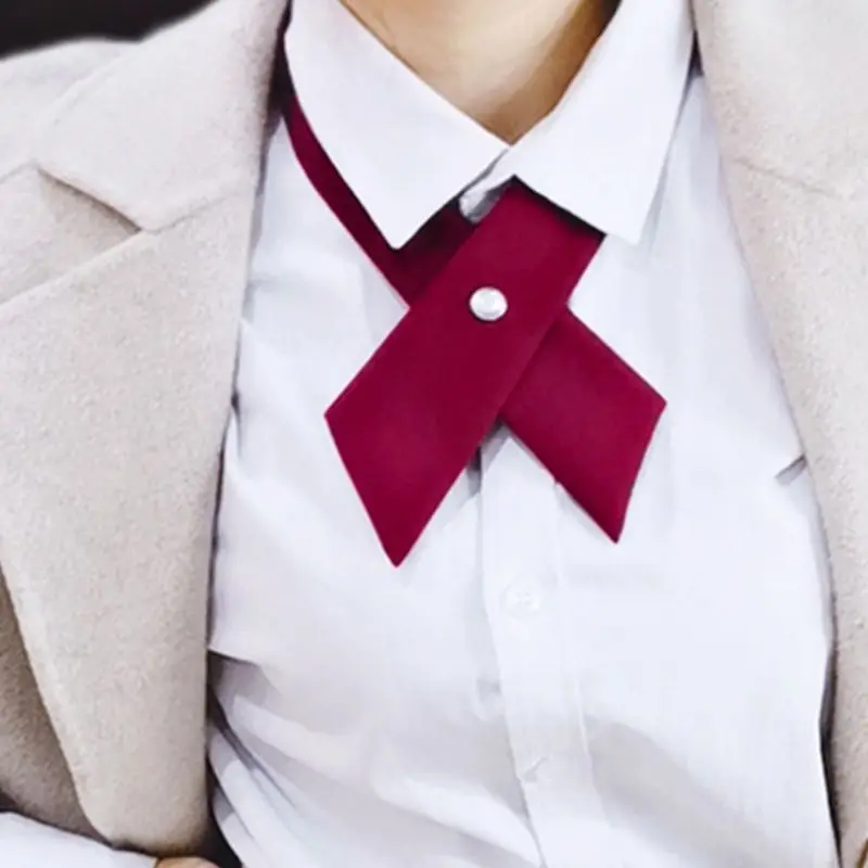 

Women Men Adjustable Criss Cross Bow Ties Solid Color Uniform Pre Tied Necktie 24BE