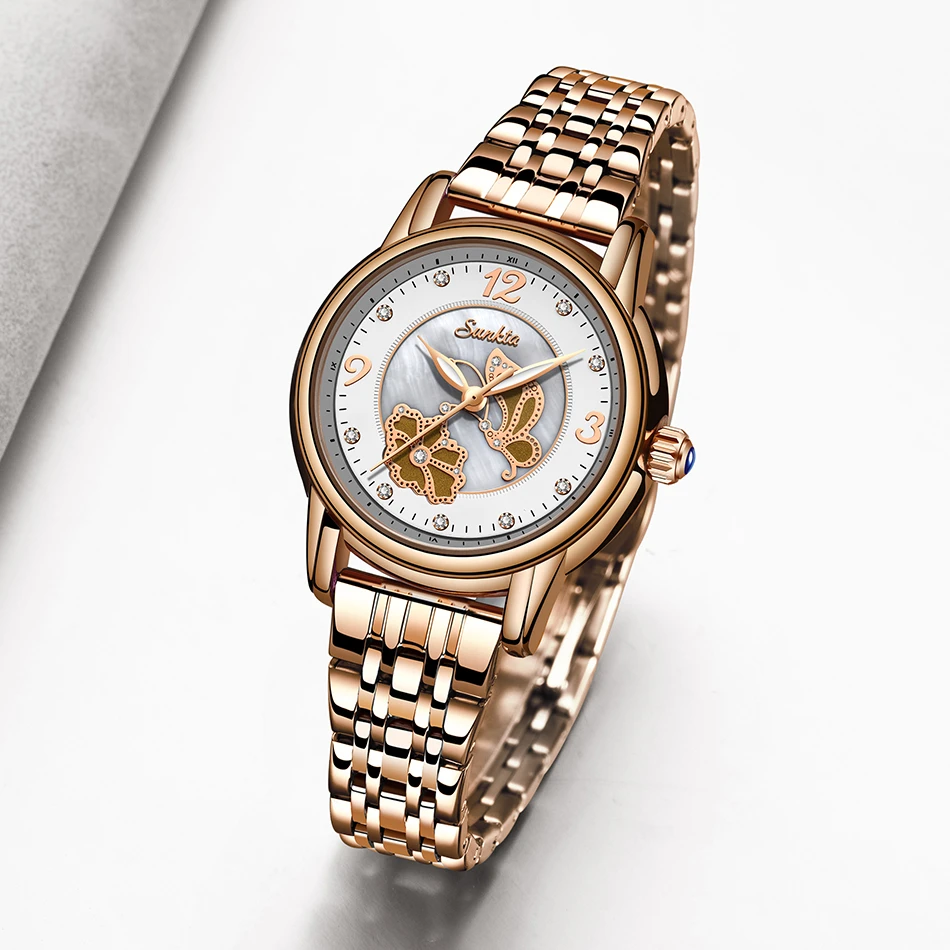 SUNKTA женские часы из нержавеющей стали наручные модные водонепроницаемые простые