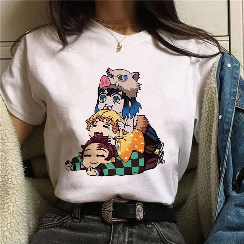 

Demon Slayer Kimetsu No Yaiba T Shirt Women Kawaii Japanese Anime Tanjirou Kamado Graphic Tees Harajuku Cartoon Tshirt Female