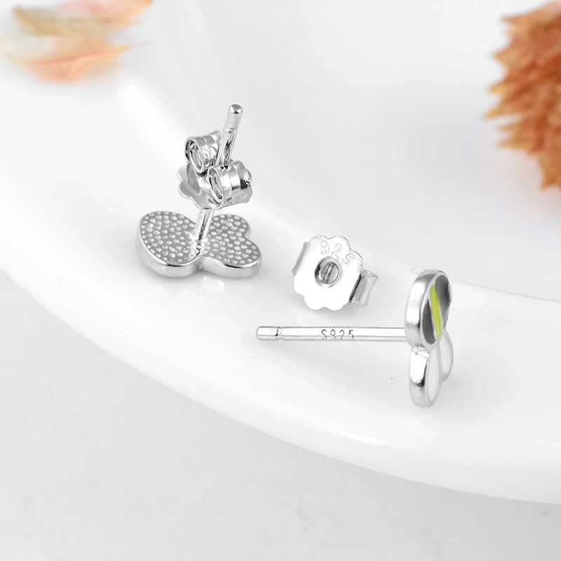 Женские серьги гвоздики из серебра 925 пробы с разноцветной