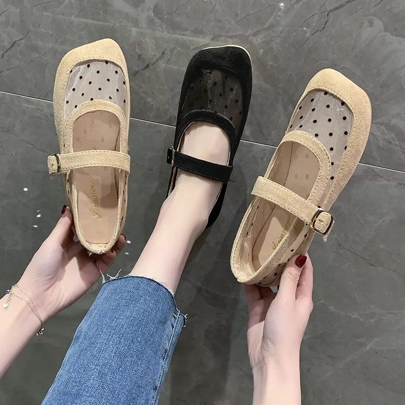 

Round Toe Korean Shoes Tennis Female All-Match Dress Flats Women Casual Sneaker 2021 Summer Breathable Square New Fashion Basic