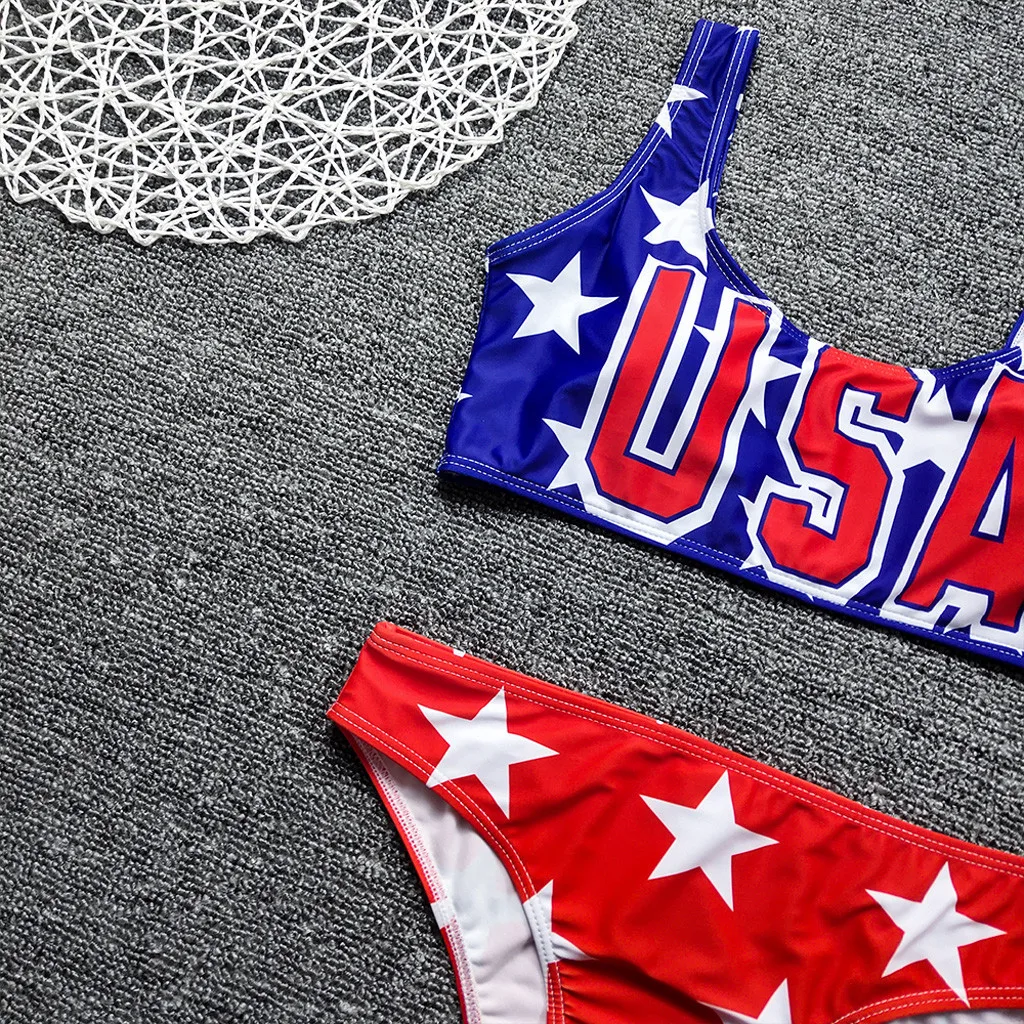 Сексуальный дизайн флага США женский купальник бикини бандажный с принтом