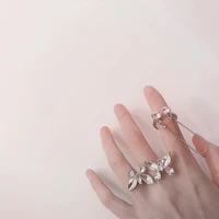 butterfly chain rhinestone inlaid ring elegant adjustable opening ring y2k neo gothic style women jewelry gift custom wholesale